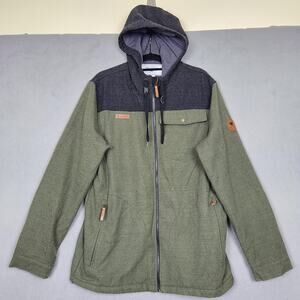 Obermeyer Jacket Mens Large Green Gray Hooded Wool Blend Full Zip Heritage 22054